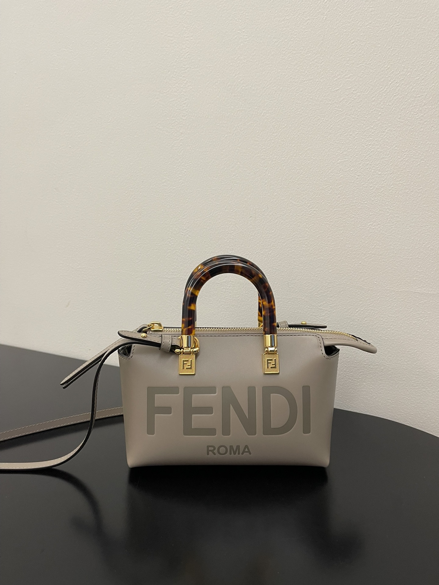 Fendi Mini By The Way Leather Boston Shoulder Bag Grey